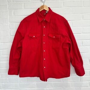 VINTAGE Marlboro Shirt Adult Large Red Pearl Snap Button Up Denim Long Sleeve